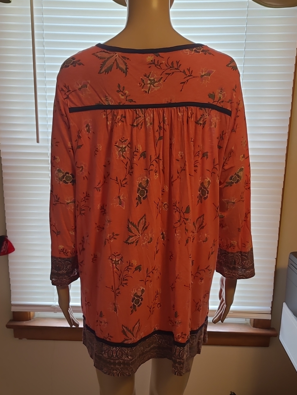 Lucky Brand Orange Floral Boho Tunic with Navy Trim. Size 2X. - Picture 5 of 7